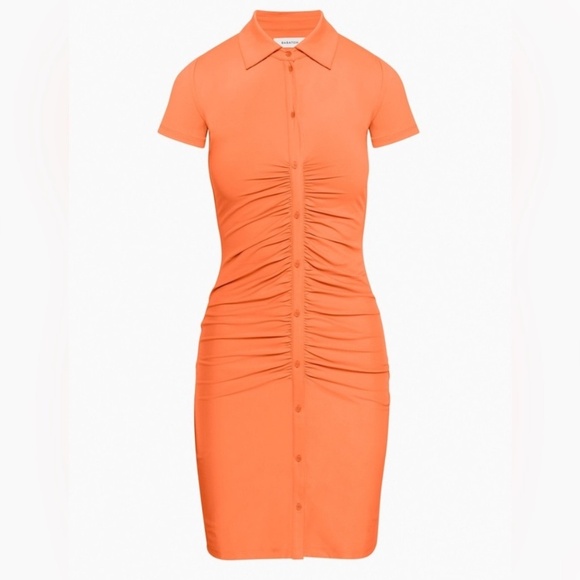 Babaton Orange Button Up Collared Bodycon Ruched Dress - Picture 6 of 15